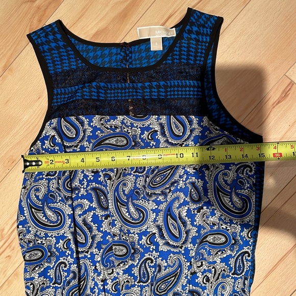 Sz S Michael Kors Blue Lazio Paisley/plaid Print Tiered Maxi Dress W/lace - Picture 3 of 9